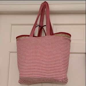 RLH Stripe Bag Red Natural Loom Weave Organic Cotton Travelin’ Light REwork NEW!